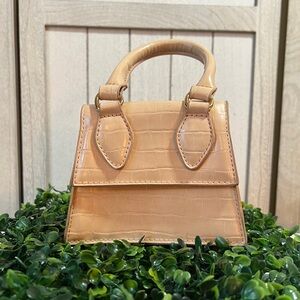 Tan Croc-Embossed Mini Bag